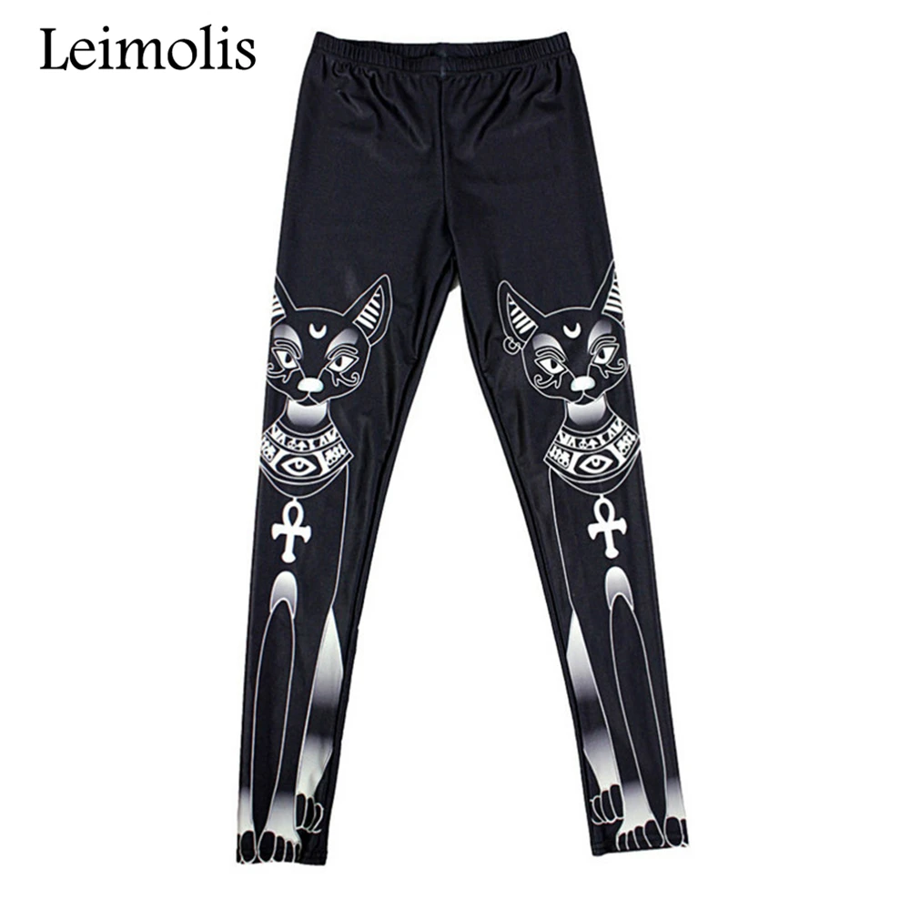 Leimolis Tenths, высокая талия, панк-рок, Харадзюку, для тренировок, пуш-ап, для фитнеса, сексуальные, 3d принт, египетская луна, ночная кошка, женские леггинсы