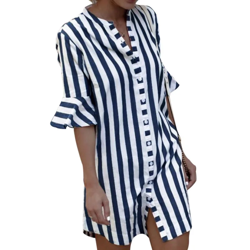 Женское длинное Полосатое платье рубашка свободное винтажное в черно белую