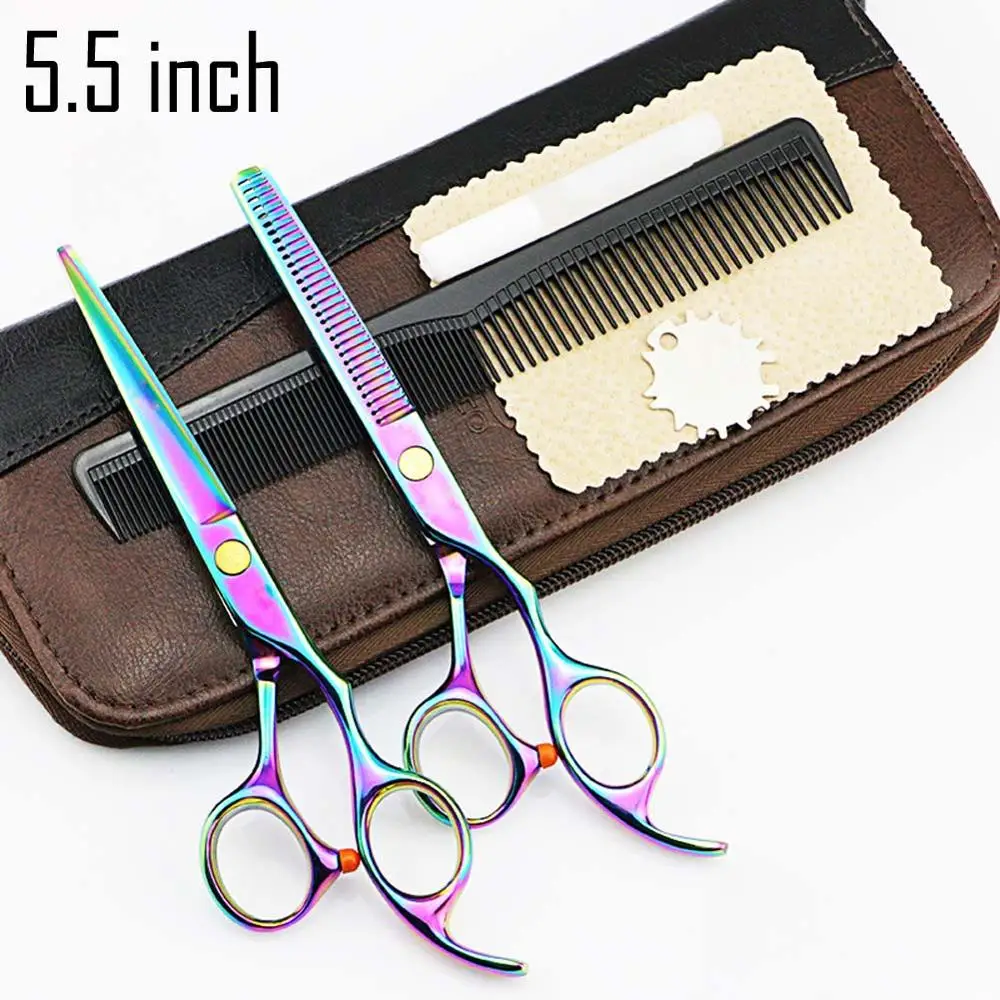 5.5inch 2 ножницы+ 1 сумка 5,5/6 дюймов Высокое качество Профессиональные Парикмахерские ножницы для стрижки волос Парикмахерские ножницы наборы Истончение Салон - Цвет: 5.5inch