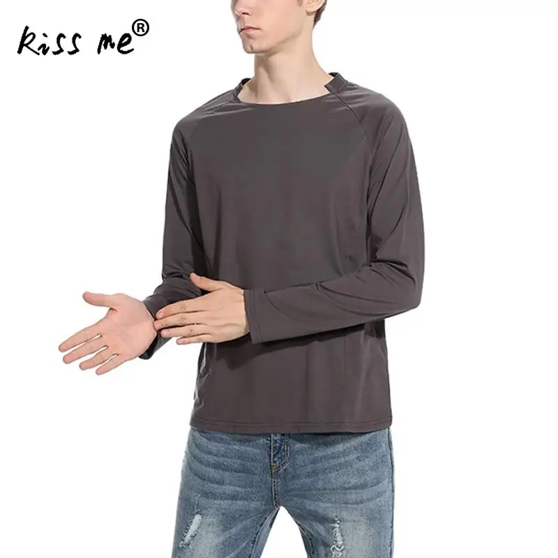 2017 New fashion casual high quality cotton t-shirt solid long sleeved t shirt o neck T-shirt print men | Мужская одежда