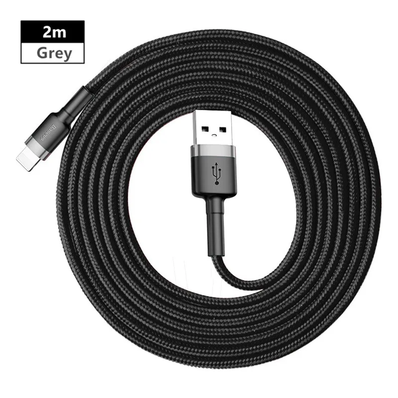 Baseus USB кабель зарядное устройство для iPhone 11 7 8 X 2.4A Быстрая зарядка USB кабель для передачи данных зарядный провод кабель для Iphone 6 6S - Название цвета: 2m Grey