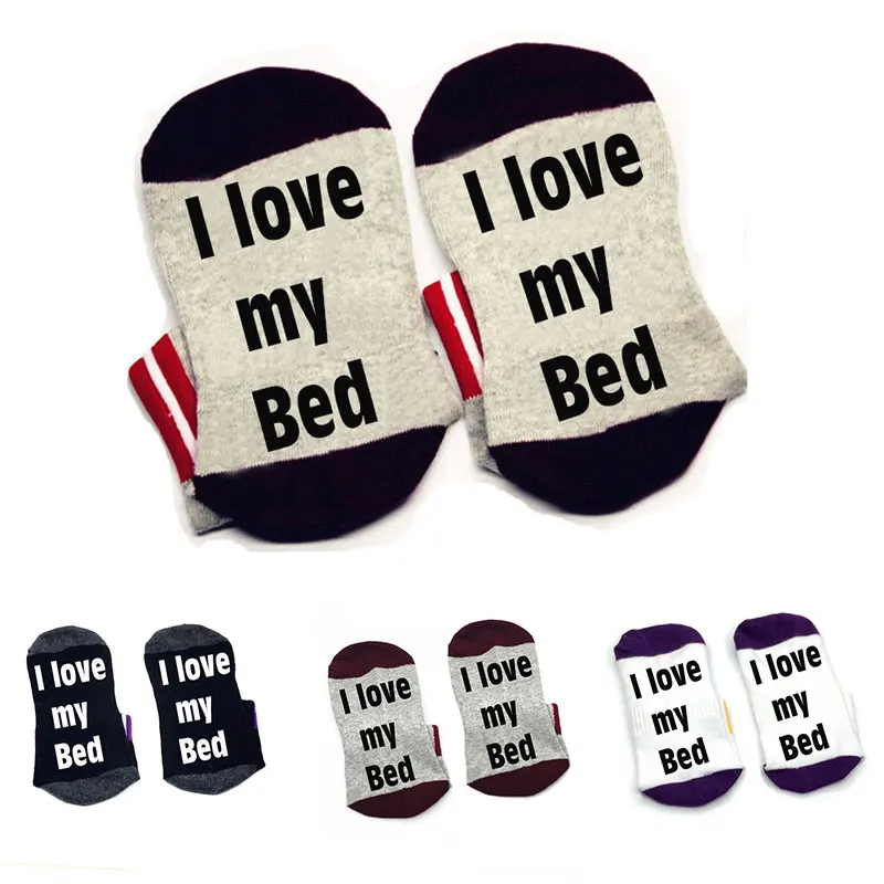 Носки с надписью I love my bed хлопковые носки унисекс тапочки по щиколотку забавные