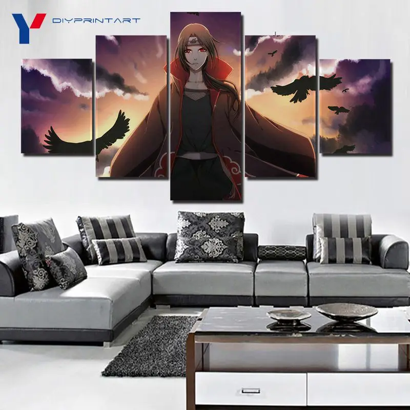 

Uchiha Itachi Black Crows 5 Panels Modern Wall Art Naruto Anime Poster Decorations for Home A0755