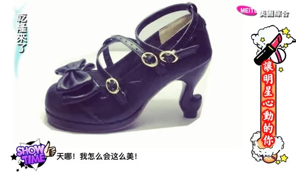 

2019 Hot sale Japanese Mori girl Lolita round head White and Black High heel Shoes with Bow Lovely Style