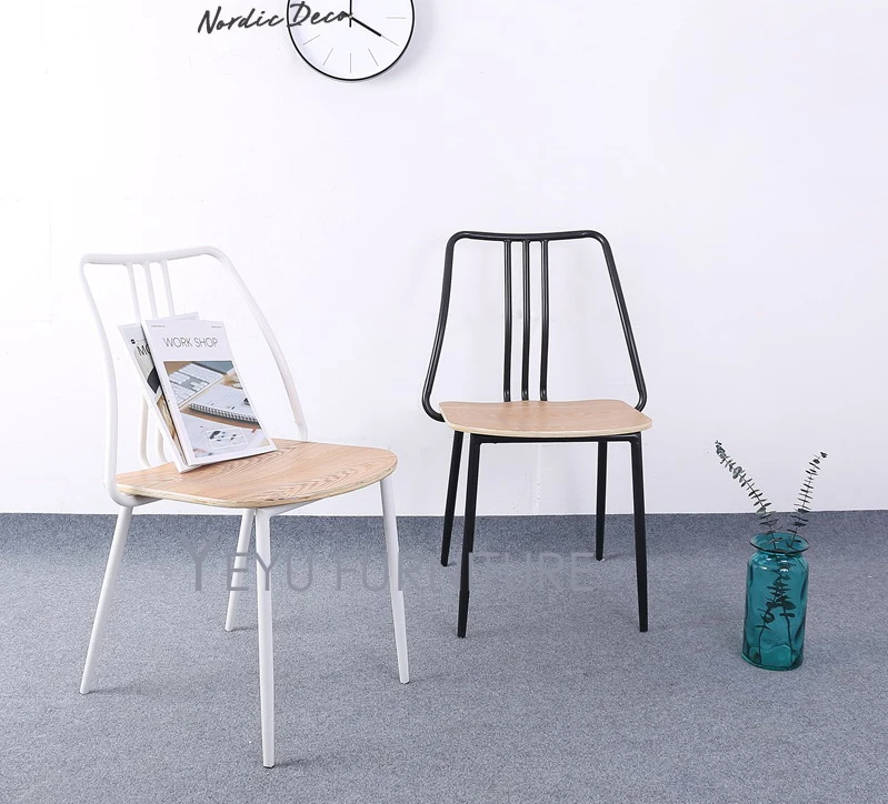 Современный Дизайн Металл и деревянный обеденный стул со спинкой кафе лофт