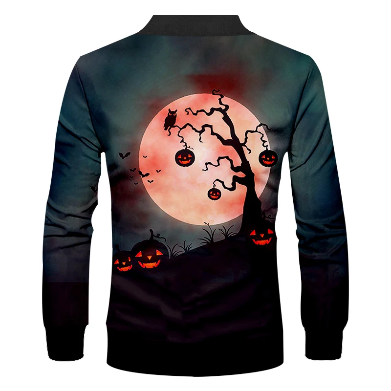 CJLM Halloween Theme Round Moon Man Zip Jacket Men's Zipper Coat Suppliers 3D Lantern Tree Printed Red Eyed Pumpkin | Мужская одежда