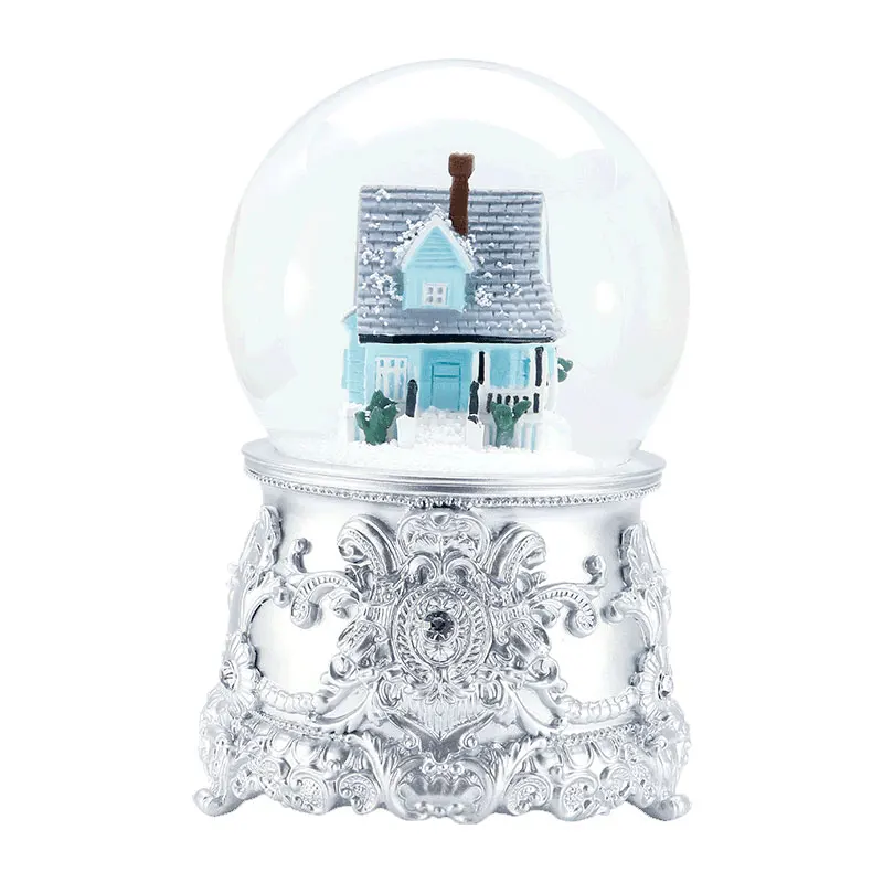 10*15 см скандинавские синие домики Spin Snow Globe Bluetooth функциональная музыкальная