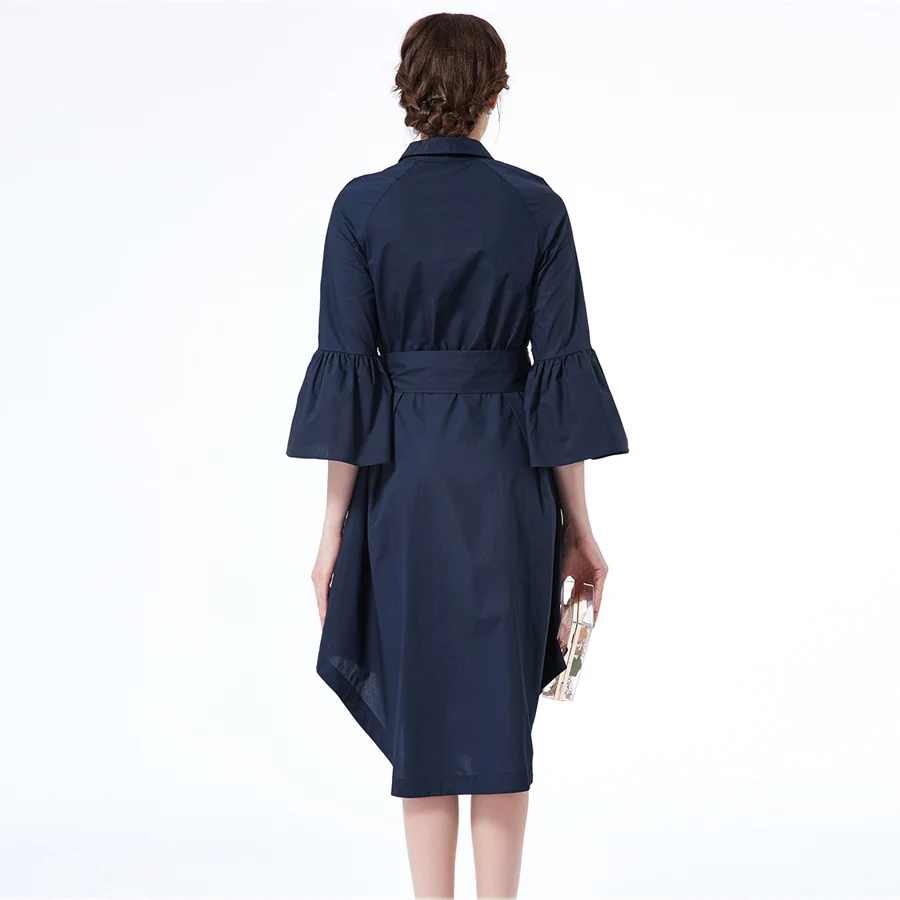 Женское асимметричное платье с поясом розовое или Синее Короткое расклешенными