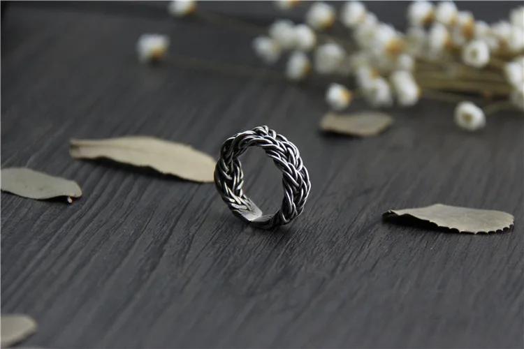 C&ampR Real S999 Sterling Silver Rings for Men Braided Thorns Black Thai Opening Handmade Vintage Fine Jewelry | Украшения и