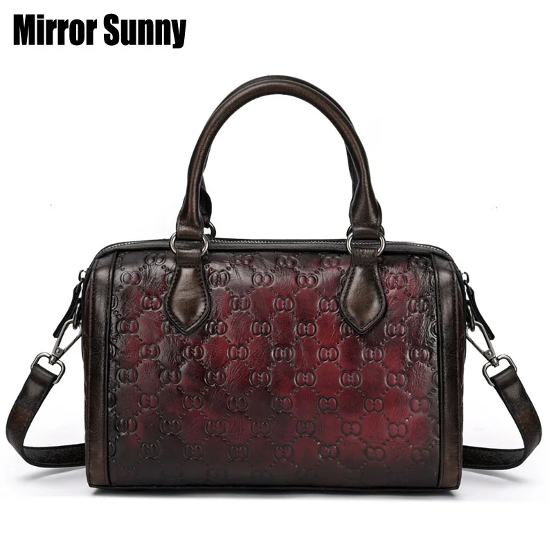 Сумка мессенджер женская из натуральной кожи саквояж на плечо с ручками сверху