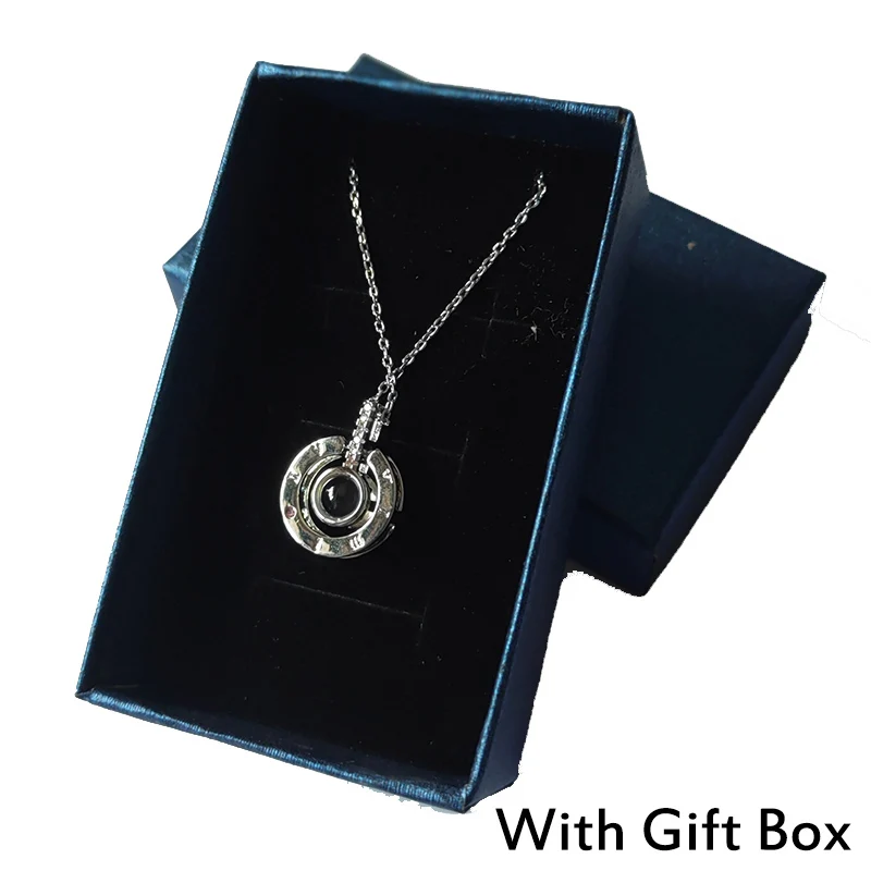 Silver With Box Дропшиппинг новое розовое золото серебро 100 языков I Love You Проецирование ожерелье воспоминания о романтической любви свадебное ожерелье - Окраска металла: Silver With Box
