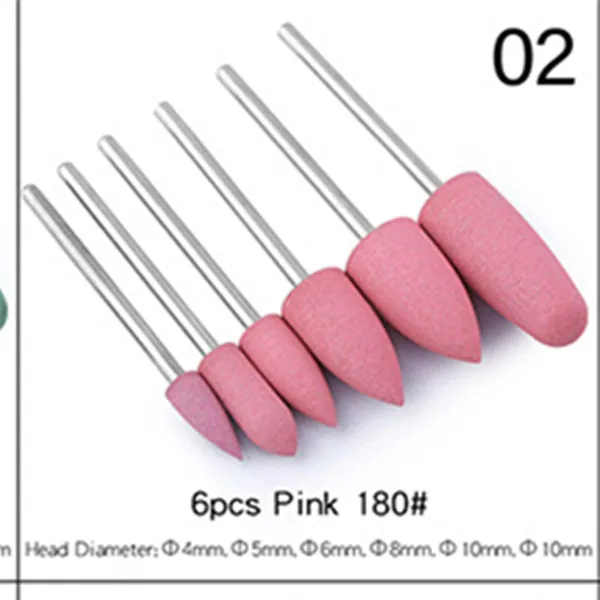 02-6Pcs 6 шт. резиновый кремниевый Фрезер для ногтей, фрезы для маникюра, фрезы для роторных заусенцев, гибкий полировальный станок, электрическая пилка для ногтей, инструменты для дизайна - Цвет: 02-6Pcs