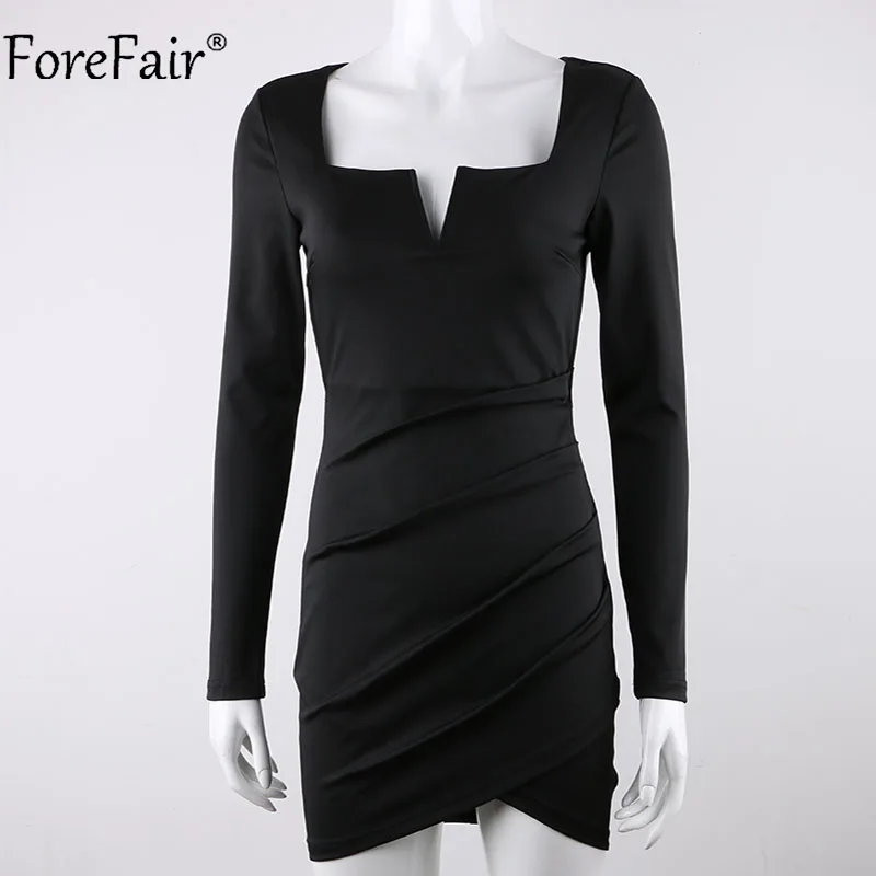 Forefair, зимние сексуальные короткие вечерние платья, женские, черные, красные, трендовые, с длинным рукавом, облегающие, с открытой спиной, платья для ночного клуба, Осенние