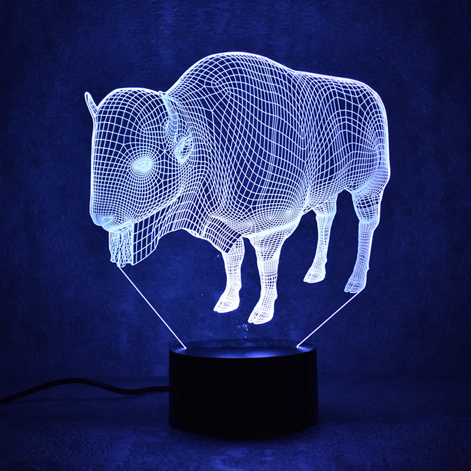 Новинка Настольная лампа 3D светодиодный визуальный 7 Красочные животных Buffalo