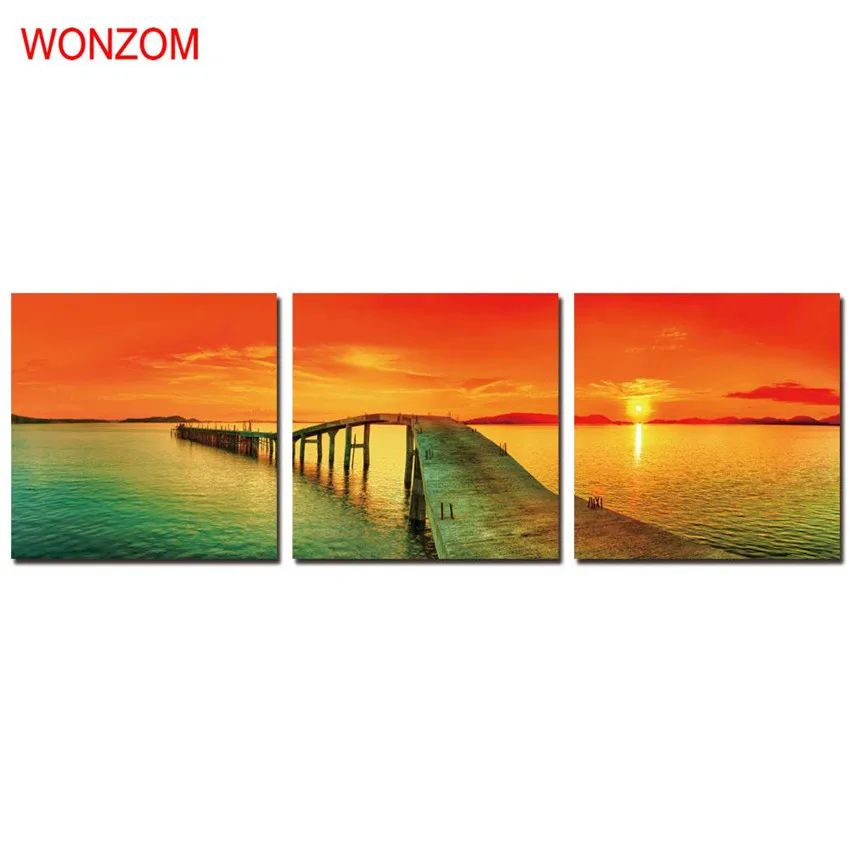 Картина на стену 3 шт. в рамке с изображением солнца Озерного пира | Дом и сад