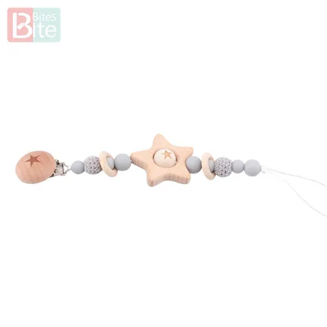 Pacifier Grey Star Прикусите укусы соски клип 1 шт. детский силиконовый Прорезыватель бука деревянные зажимы для пустышки успокоительная соска зажимы детское Кормление пустышка держатель - Цвет: Pacifier Grey Star
