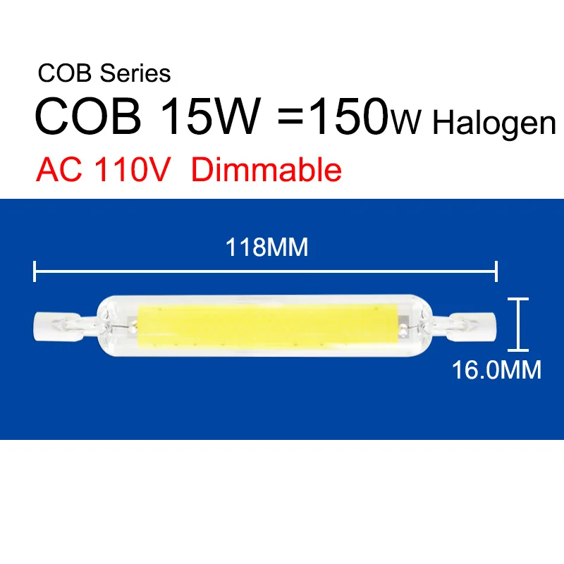 COBL 118mm 110V Dim R7S Светодиодная лампа с регулируемой яркостью Светодиодная лампа 15 Вт 12 Вт 9 Вт 78 мм 118 мм 189 мм заменить галогенные J78 J118 100W прожектор светильник Точечный светильник AC 110V 220V - Emitting Color: COBL 118mm 110V Dim