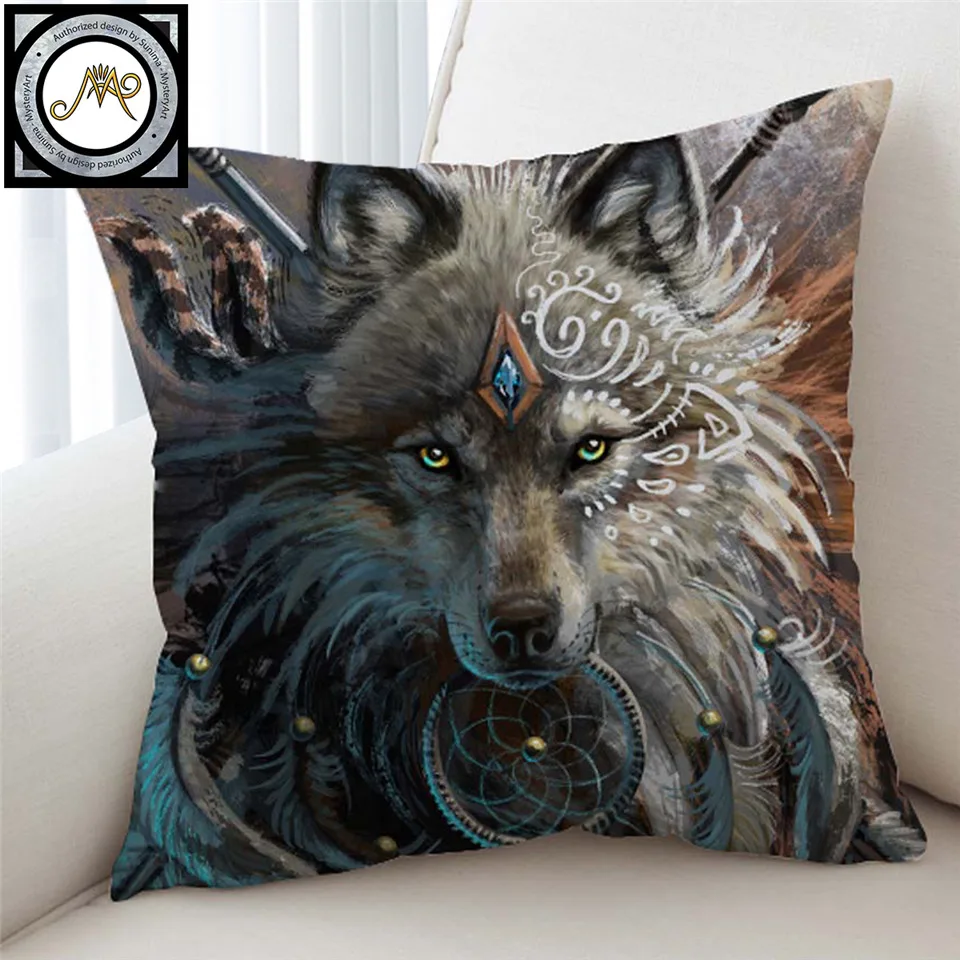 Чехол для подушки Wolf Warrior by SunimaArt наволочка с дикими животными чехол этническим