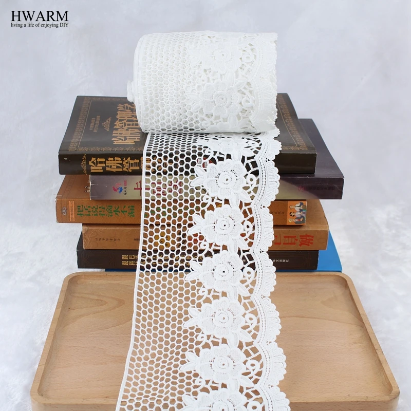 

white african lace fabric ribbon wedding decoration trim DIY 10yard milk silk embroidery watersoluble lace high-grade hollow bar