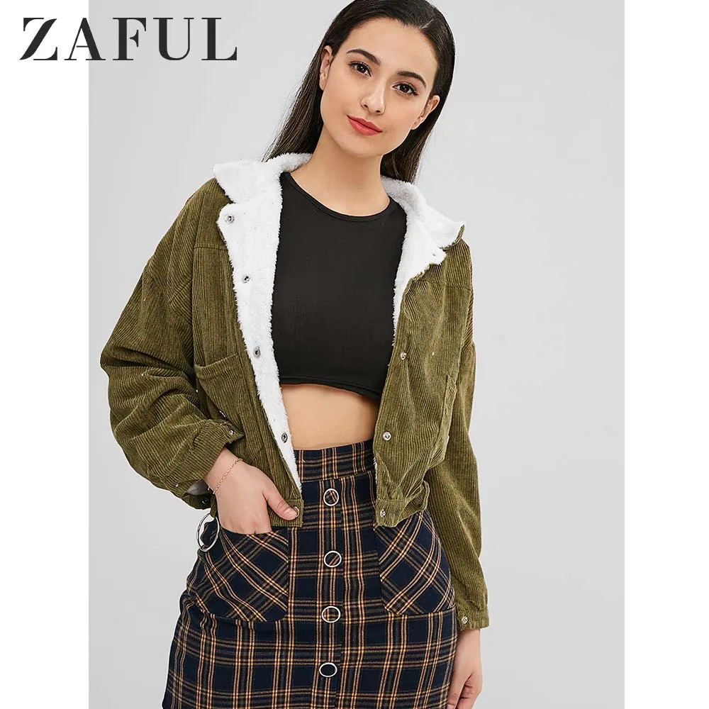 ZAFUL Вельветовые пуговицы на пуговицах из овчины Куртки женские Пальто и пиджаки