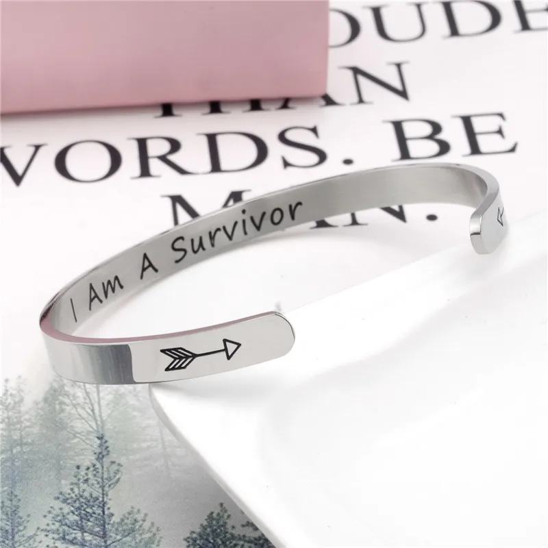 

Wide 6mm Cuff Trendy Keep Going I Am A Survivor Bracelets Titanium Encouragement Bangle For Men Jewelry
