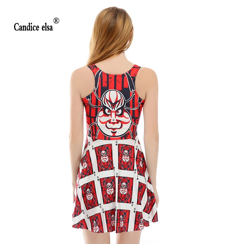 

CANDICE ELSA woman dress digital printing wholesale poker mask pleated Skd1195