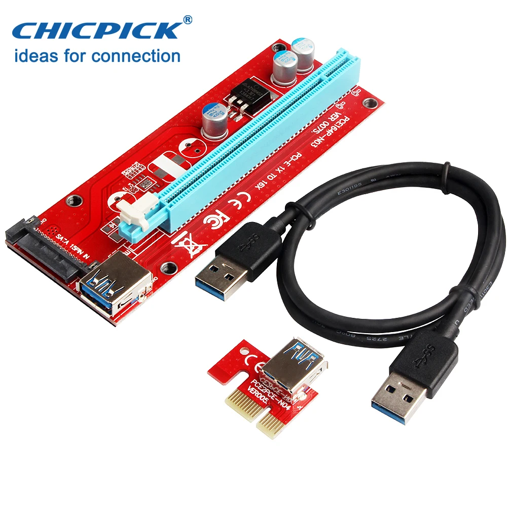 CHICPICK VER007 USB 3 0 PCIE Express 1x к 16x Riser Card Sata питание Расширение Кабель адаптер для ETH nVIDIA AMD