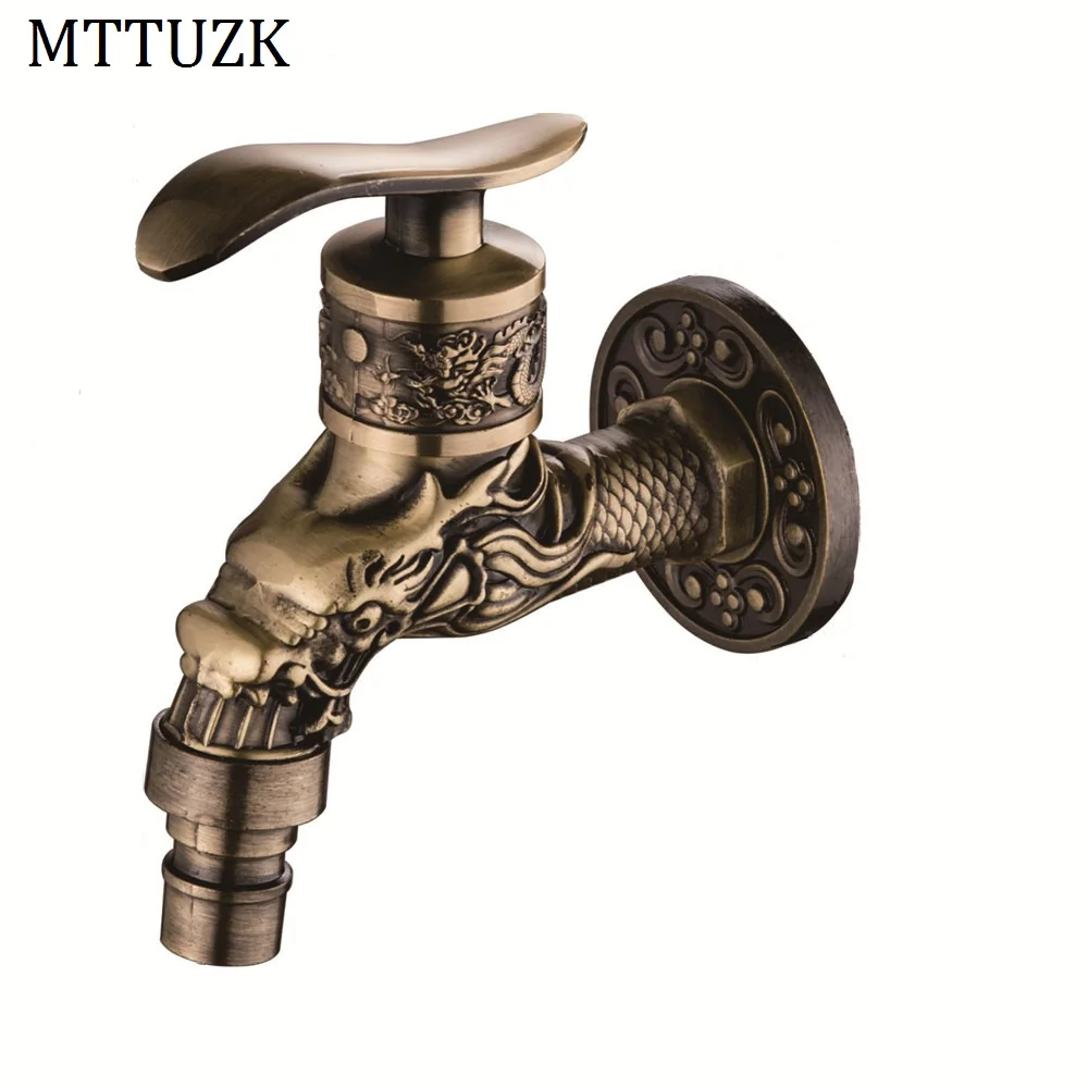 MTTUZK настенный резной старинный Бронзовый водопроводный кран, декоративный наружный садовый смеситель для стиральной машины кран для раковины