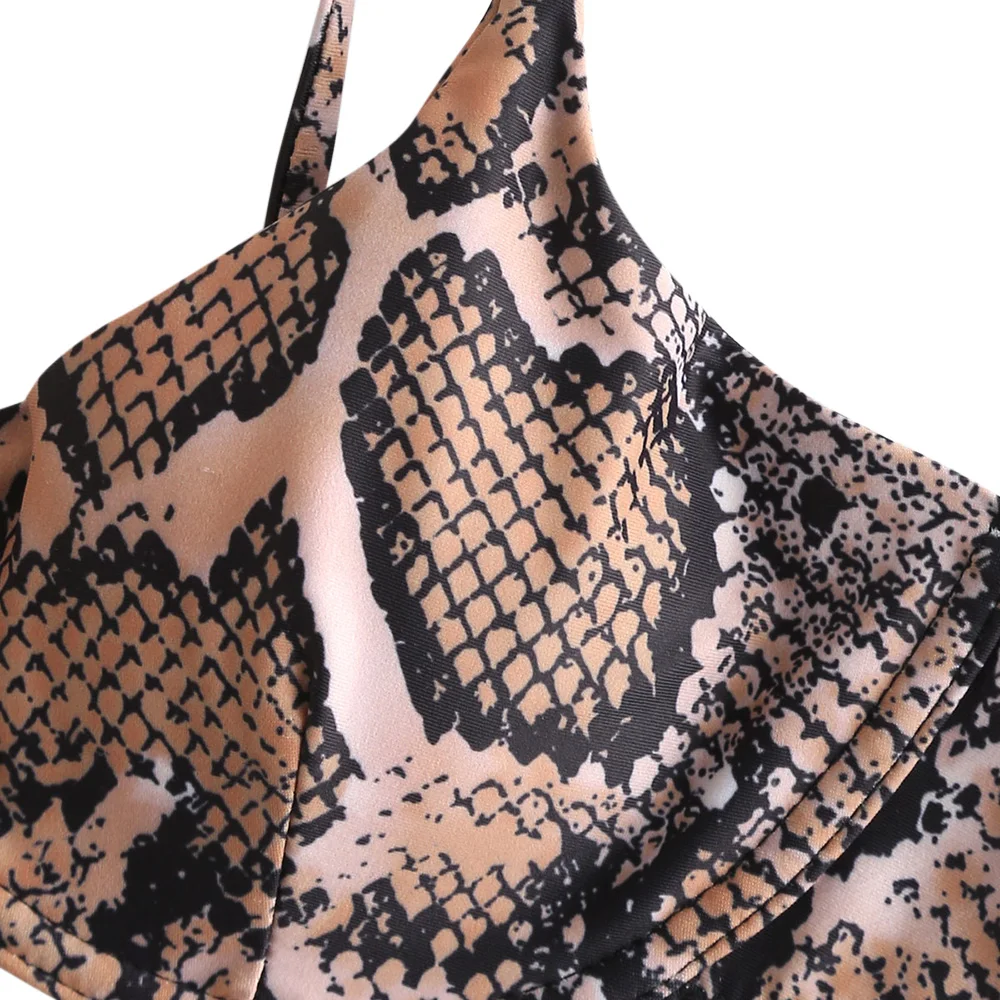 ZAFUL Snake Print Tie Shoulder Underwire Bikini Set Spaghetti Straps Women Swimsuit Padded Swimwear Low Waisted Bathing Suit | Женская