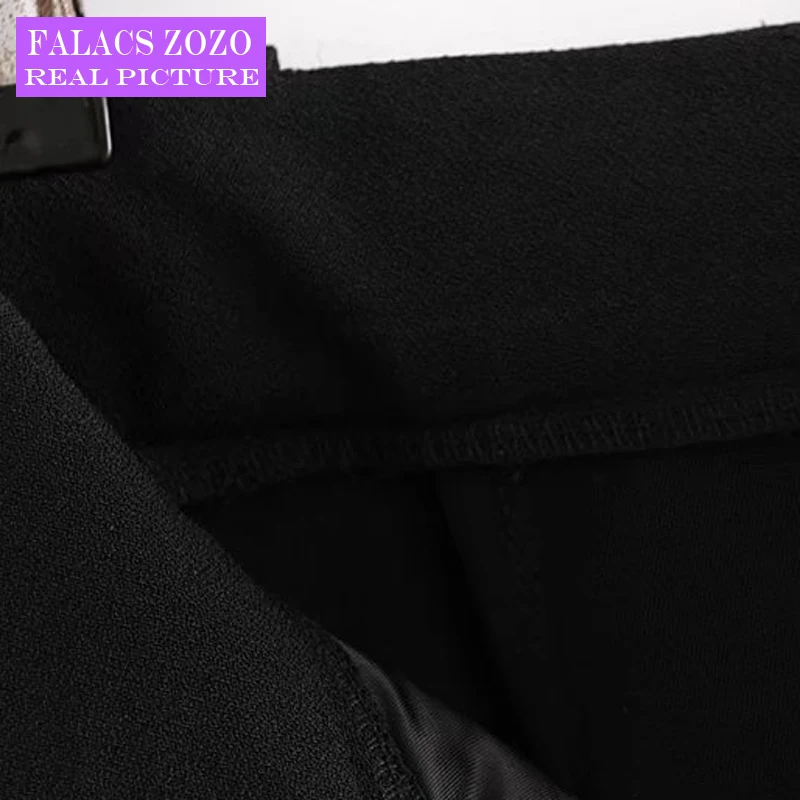 Falacs Zozo Summer Autumn Vintage Office Lady Formal Fashion Minimalist Zipper Fly Pockets Wide Leg Pants Black Women Capris | Женская