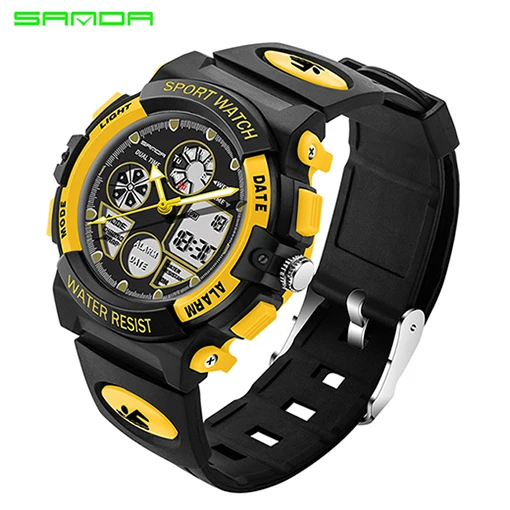 Yellow SANDA детские спортивные часы Модные светодиодный цифровые кварцевые часы для мальчиков и девочек Детские Водонепроницаемые наручные часы для детей Подарки 116 - Цвет: Yellow