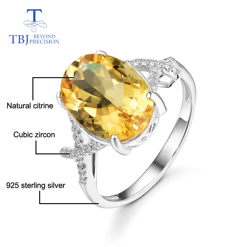 TBJ новый дизайн кольца с цитрином натуральный овальный камень 10*14 мм Стерлинговое