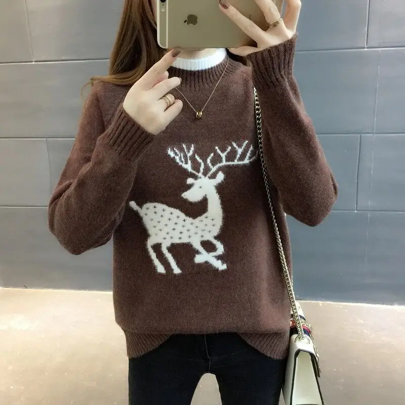 Spring Autumn Winter Sweaters For Women 2019 New Fashion Sweater famous Brand With Deer Decoration Female Wool | Женская одежда