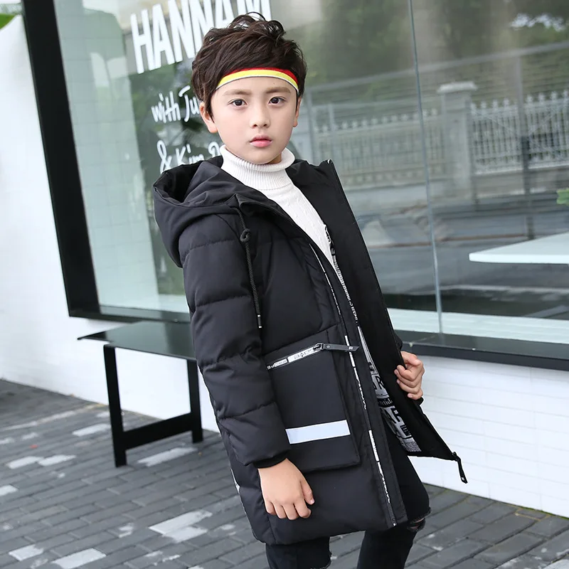 2017 высокое качество с капюшоном толстые Обувь для мальчиков зима Пуховое пальто