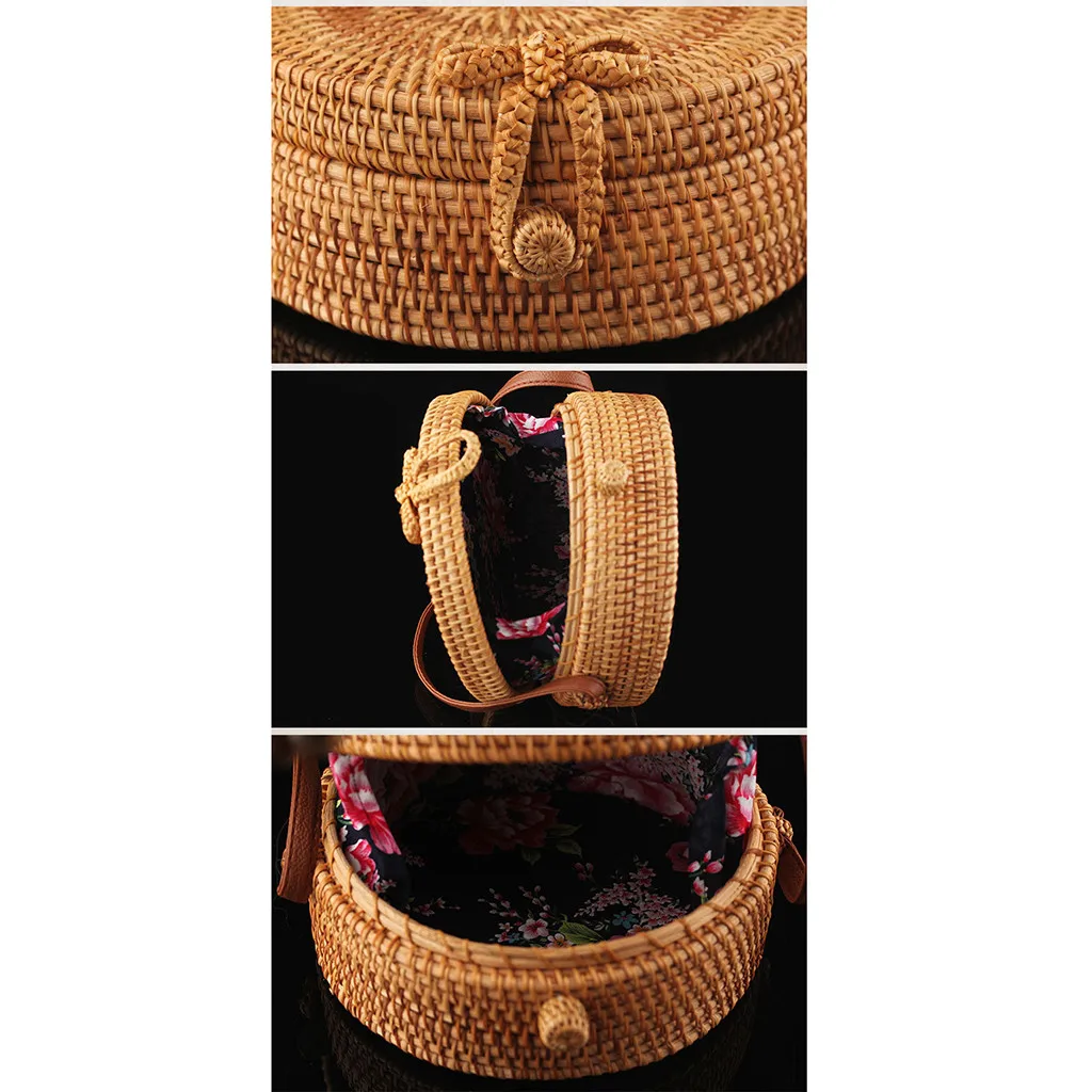 Новинка весна-лето 2019 круглая плетеная пляжная сумка в стиле ретро из ротанга