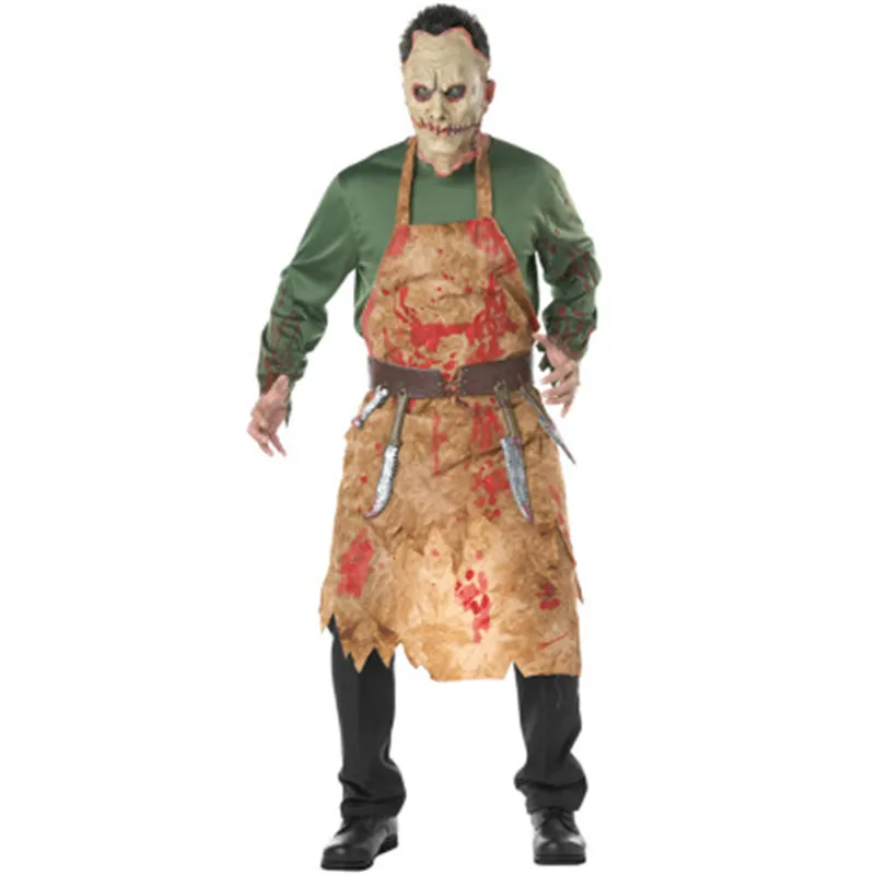 Drop Shipping Zombie Halloween Costumes For Adults Men Terror Bloody Butcher Costume Carnaval Man's Chef Clothes 85950ps