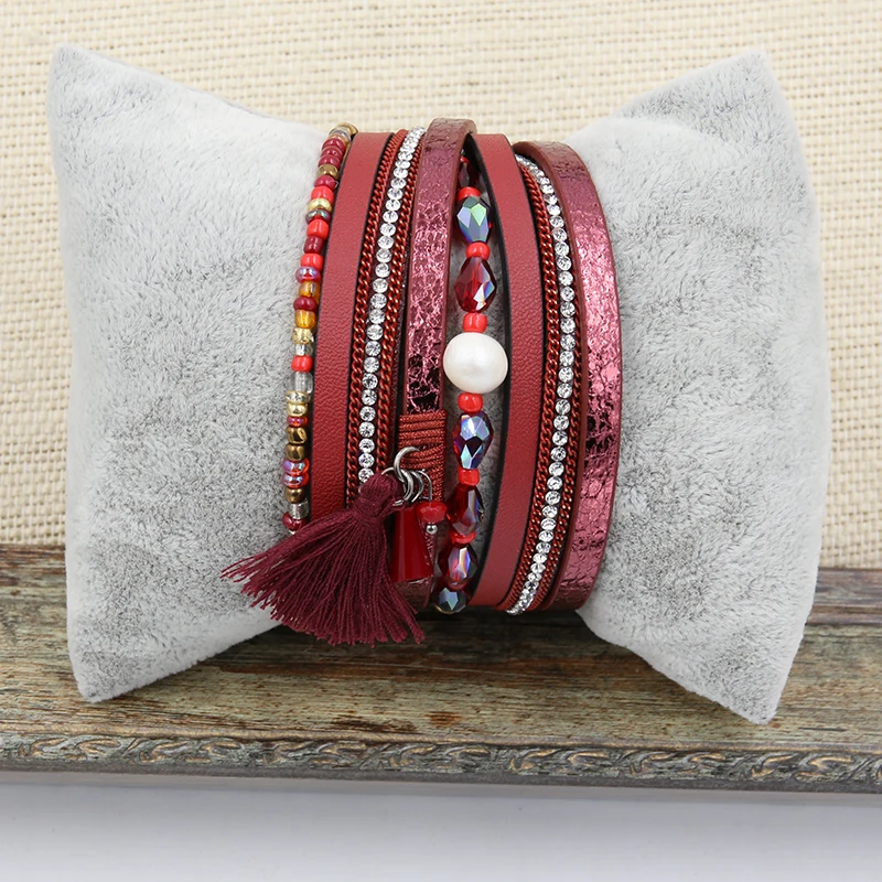 Браслет из искусственной кожи для женщин комплект браслета с кристаллами