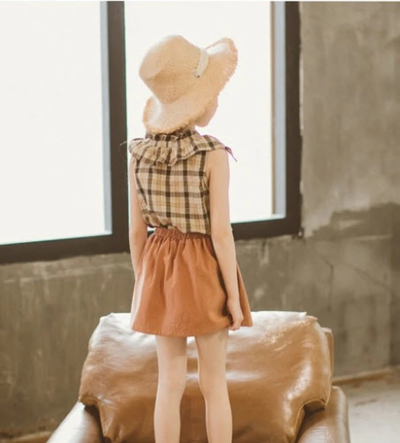 Детские комплекты одежды для девочек Лето 2020 клетчатые топы без рукавов +