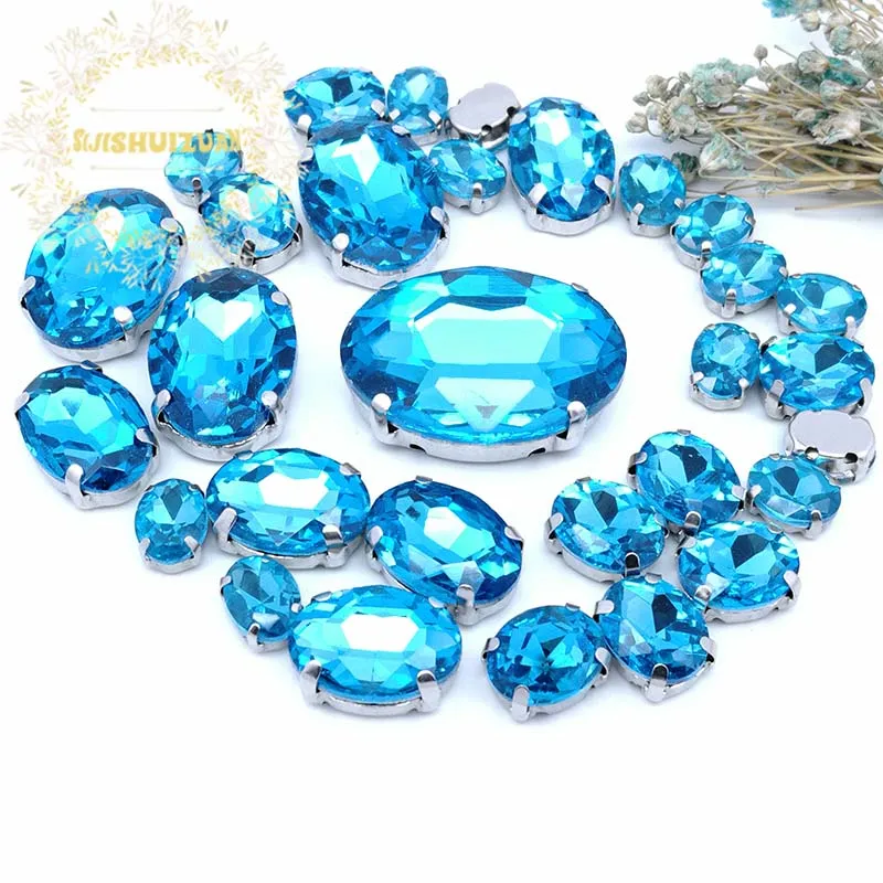 Turquoise blue Микс Овальный Размер 21 разных цветов Стекло шитье супер качество плоские стеклянные кристаллы стразы, diy/одежда 30 шт 8 Размер - Цвет: Turquoise blue