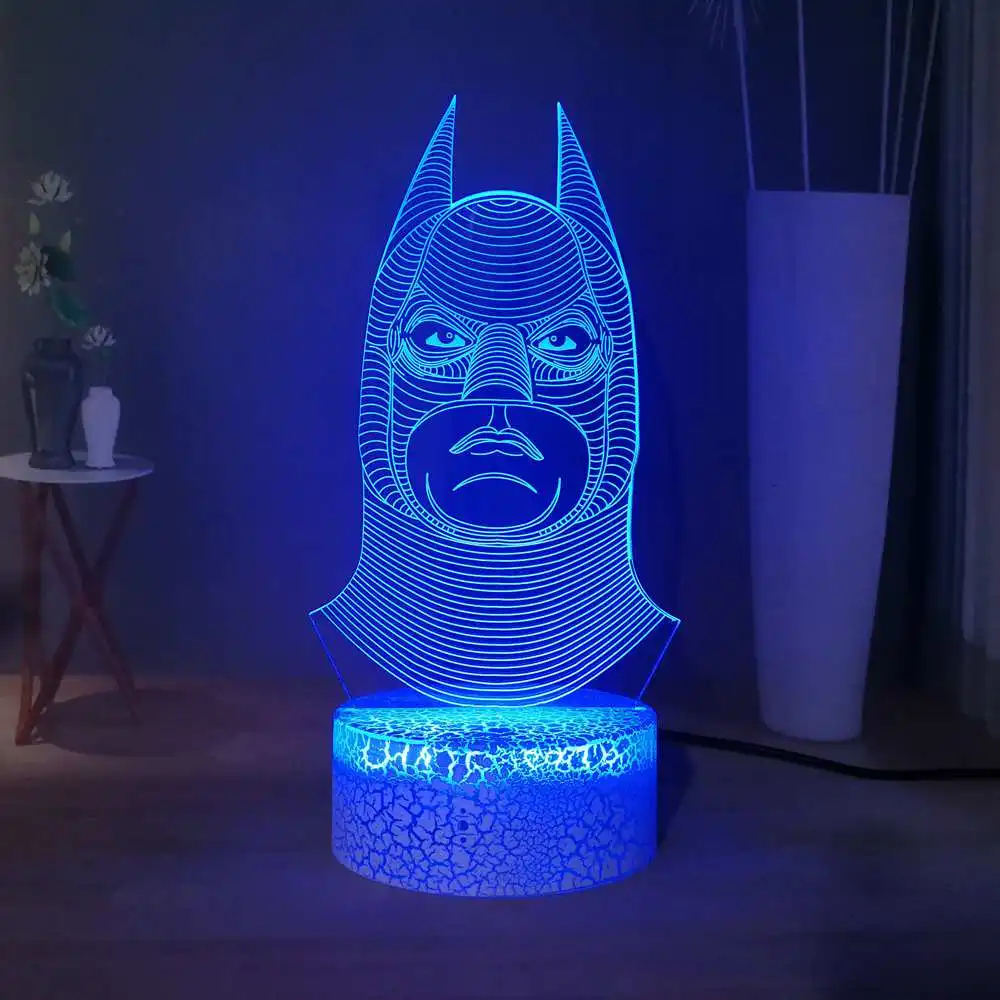3d визуальная Настольная лампа с головой Бэтмена праздничный светильник Декор