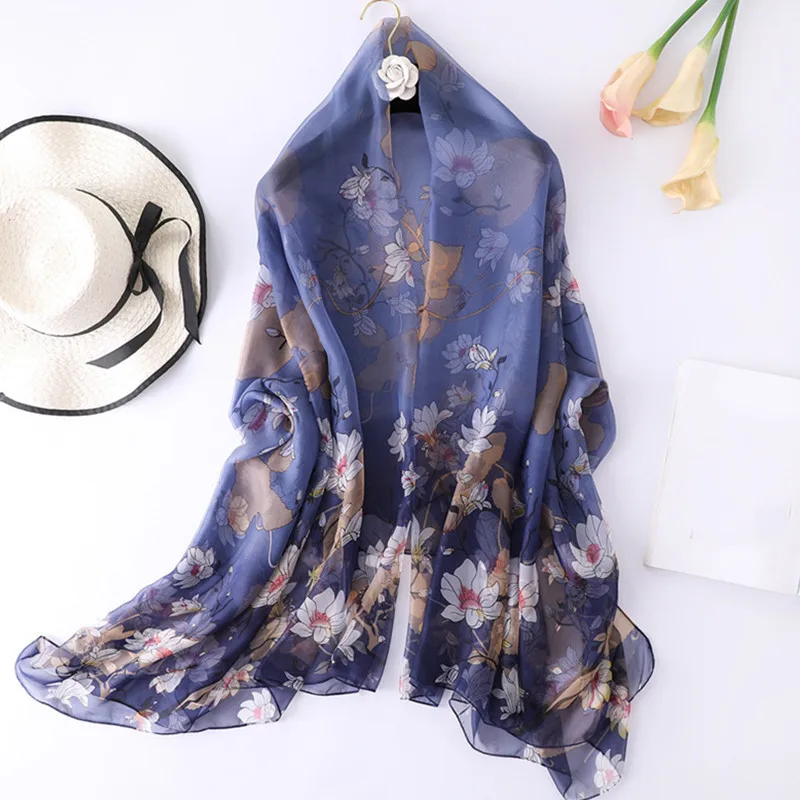 Женский шелковый шарф пляжные Шали Обертывания желтый красный синий тонкий