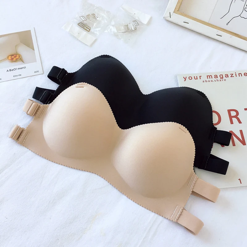 

DeRuiLaDy Seamless Wire Free Strapless Bras Comfort Breathable Solid Sexy Lingerie Wedding Cozy Invisible Push Up Bras For Women