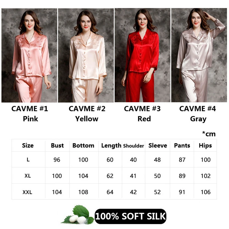 CAVME Plus Size Lace Silk Pajama Sets for Women Elegant Ladies Silk Payama Set Solid Color V-Neck 2 Pieces Homewear Sleepwear
