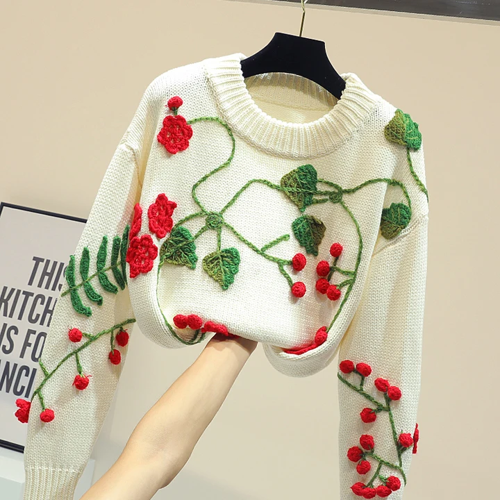 Autumn Winter Loose Pullover Sweater Women's Super Fire Heavy Three-dimensional Jacquard Thickened Knit Coat Ladies Pull Shirt | Женская