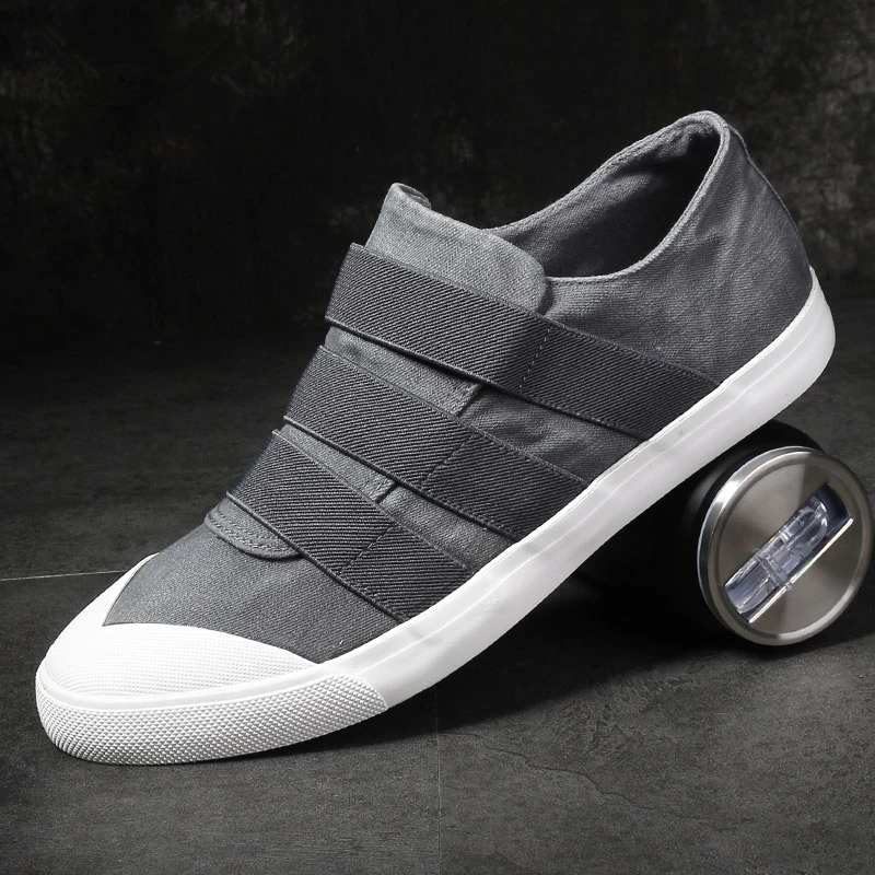 New Men Canvas Shoes Casual Sneakers Flat Loafers with Belt Decor Retro Style Black Skate Footwear Breathable Wear-resistant | Обувь