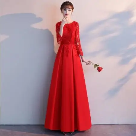 Зимнее женское красное платье с длинным рукавом Cheongsam винтажное свадебное