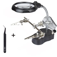 new magnify glass 3 5x 12x 3rd helping clip led lighting handheld magnifying soldering iron stand glass len magnifier repair