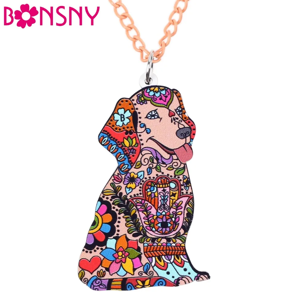 Bonsny акриловое ожерелье с лабрадором собачкой мультяшным кулоном цепочкой