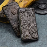 luxury carved 3d stereo ebony wood case for iphone 7 tpu full protective back cover phone cases for iphone 7 plus 8 6 6s plus