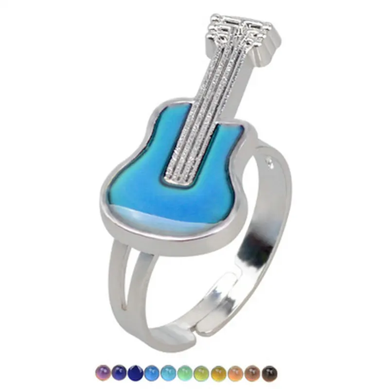 guitar Кольцо для настроения, регулируемые детские аксессуары для девочек и женщин, кольцо со смайликом или глазом, крестовые кольца, кольцо с пятиконечной звездой - Цвет основного камня: guitar